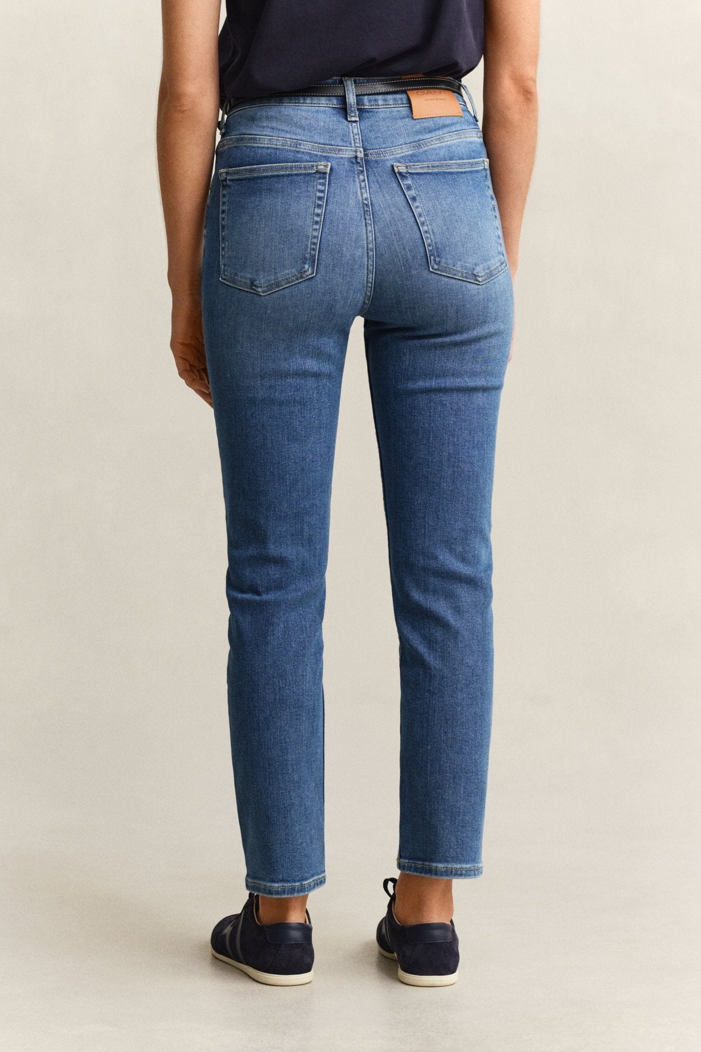 Young Ideas & Henmores - Cropped Slim Stretch Jeans - 972 Mid Blue Broken In - 26