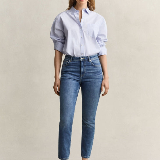 Young Ideas & Henmores -Cropped Straight Stretch Jeans -972 Mid Blue Broken In -27