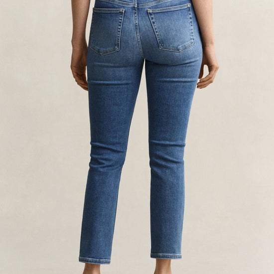 Young Ideas & Henmores -Cropped Straight Stretch Jeans -972 Mid Blue Broken In -27