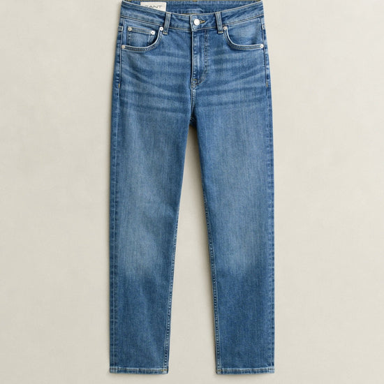 Young Ideas & Henmores -Cropped Straight Stretch Jeans -972 Mid Blue Broken In -27