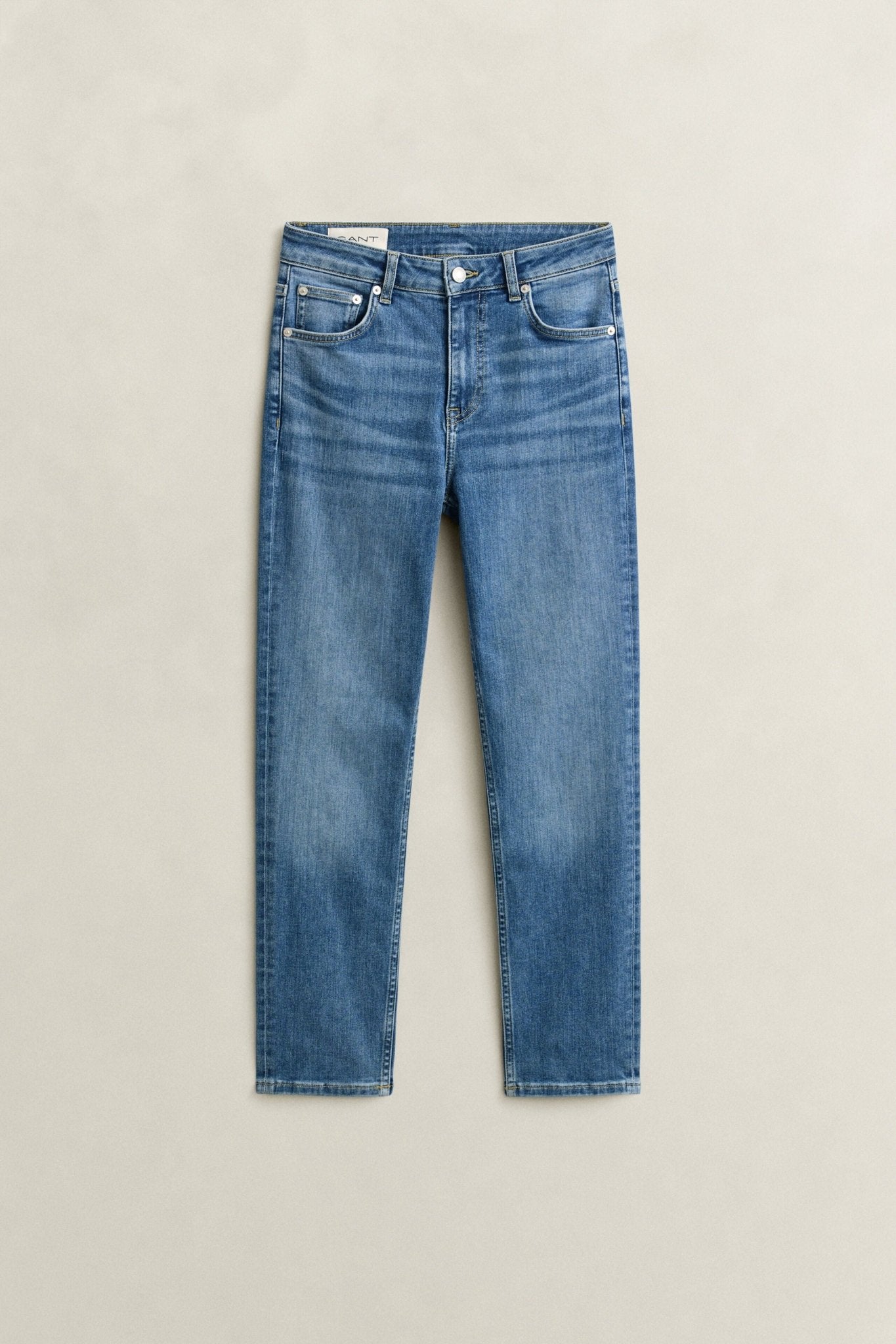 Young Ideas & Henmores -Cropped Straight Stretch Jeans -972 Mid Blue Broken In -27