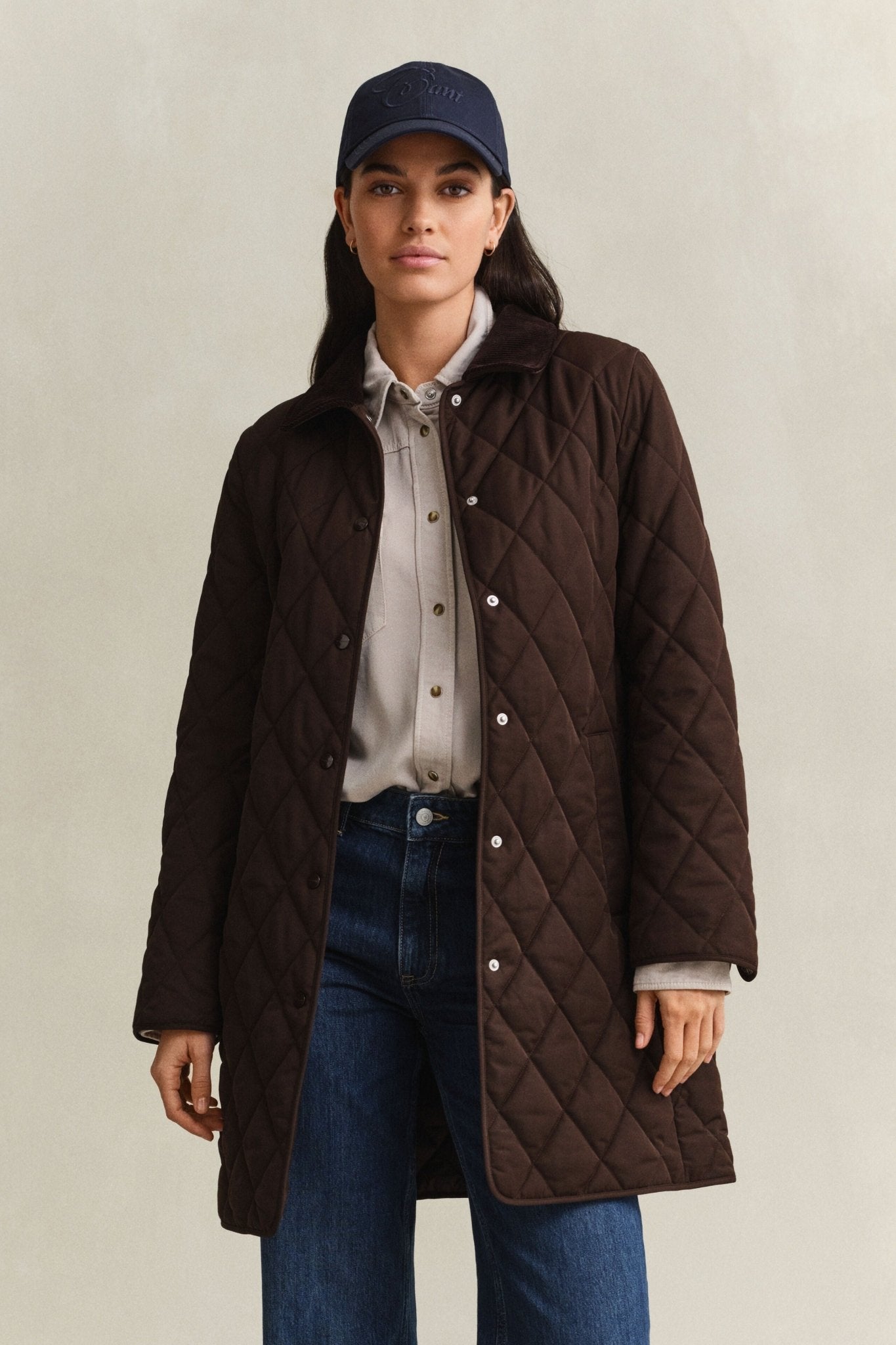 Young Ideas & Henmores -Fitted Quilted Coat -202 Deep Brown -S