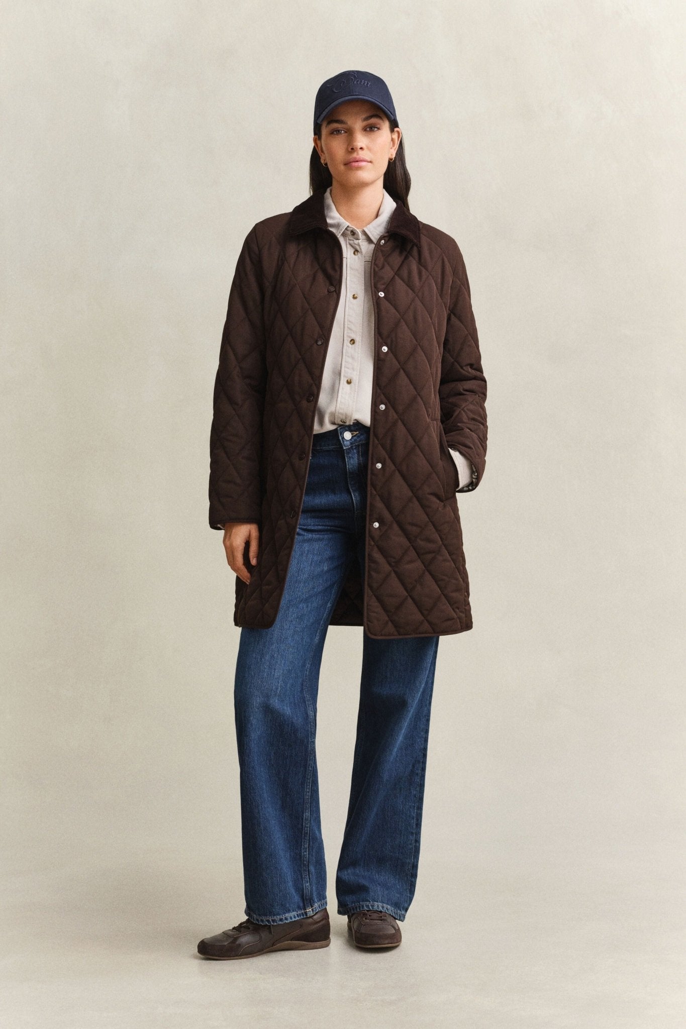 Young Ideas & Henmores -Fitted Quilted Coat -202 Deep Brown -S