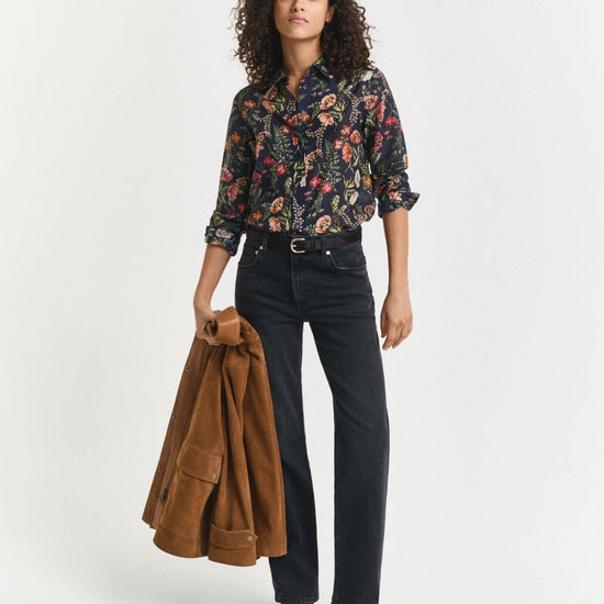 Young Ideas/Henmores - Floral Print Cotton Silk Shirt - 433 Evening Blue - 10