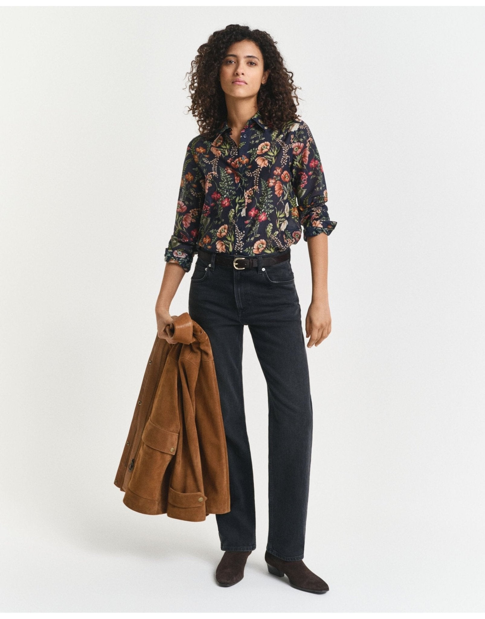 Young Ideas/Henmores - Floral Print Cotton Silk Shirt - 433 Evening Blue - 10