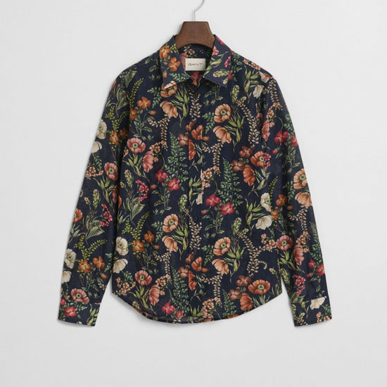 Young Ideas/Henmores - Floral Print Cotton Silk Shirt - 433 Evening Blue - 10