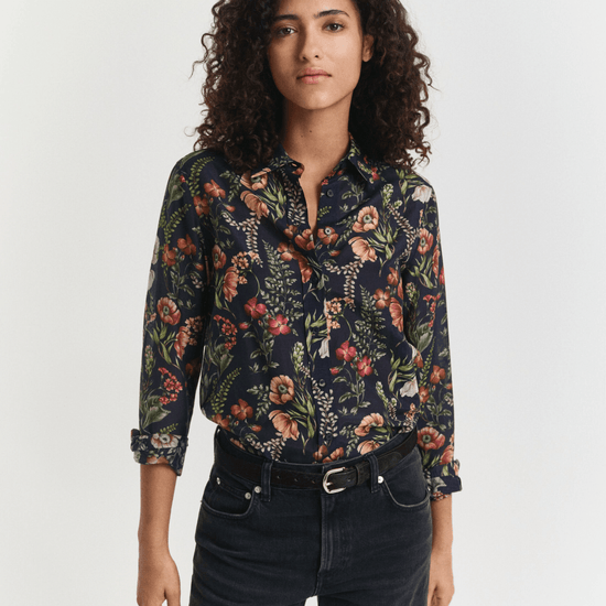 Young Ideas/Henmores - Floral Print Cotton Silk Shirt - 433 Evening Blue - 10