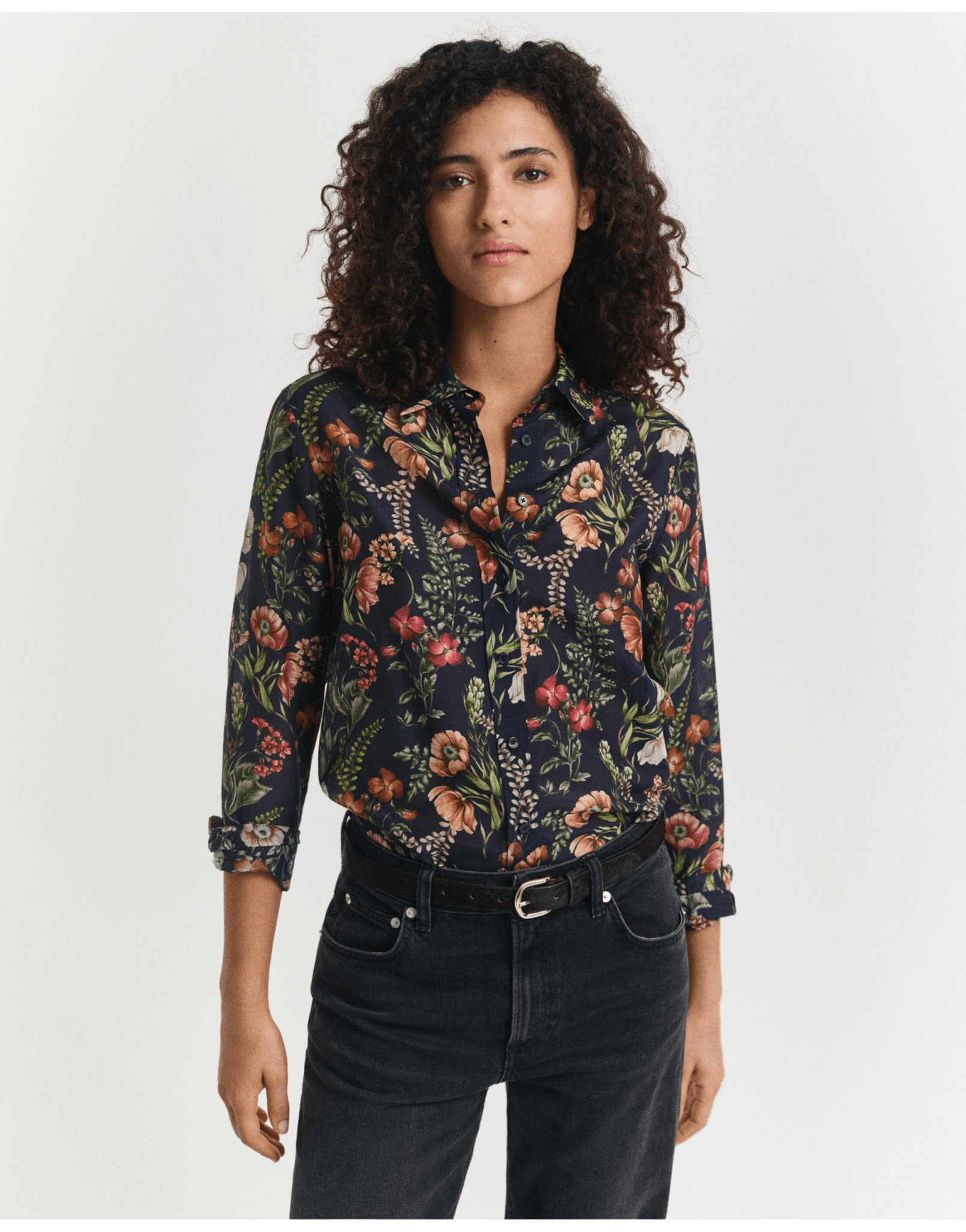 Young Ideas/Henmores - Floral Print Cotton Silk Shirt - 433 Evening Blue - 10