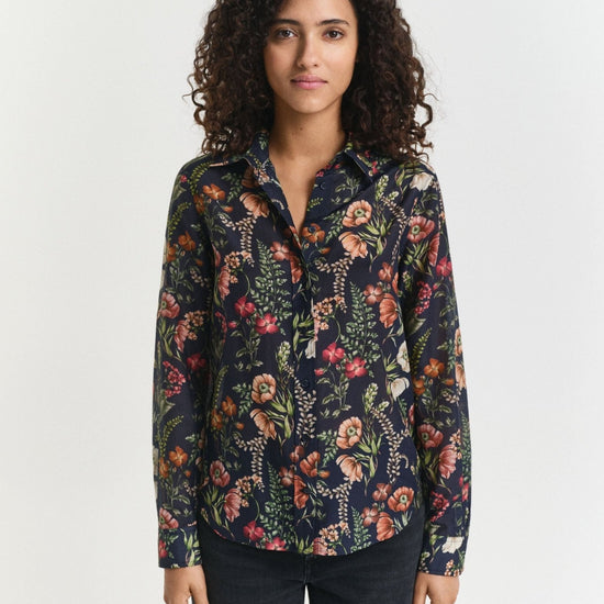 Young Ideas/Henmores - Floral Print Cotton Silk Shirt - 433 Evening Blue - 10