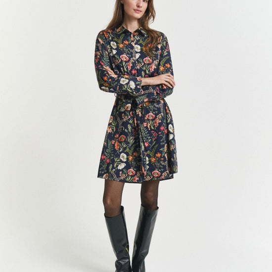 Young Ideas/Henmores - Floral Print Midi Shirt Dress - 433 Evening Blue - 10