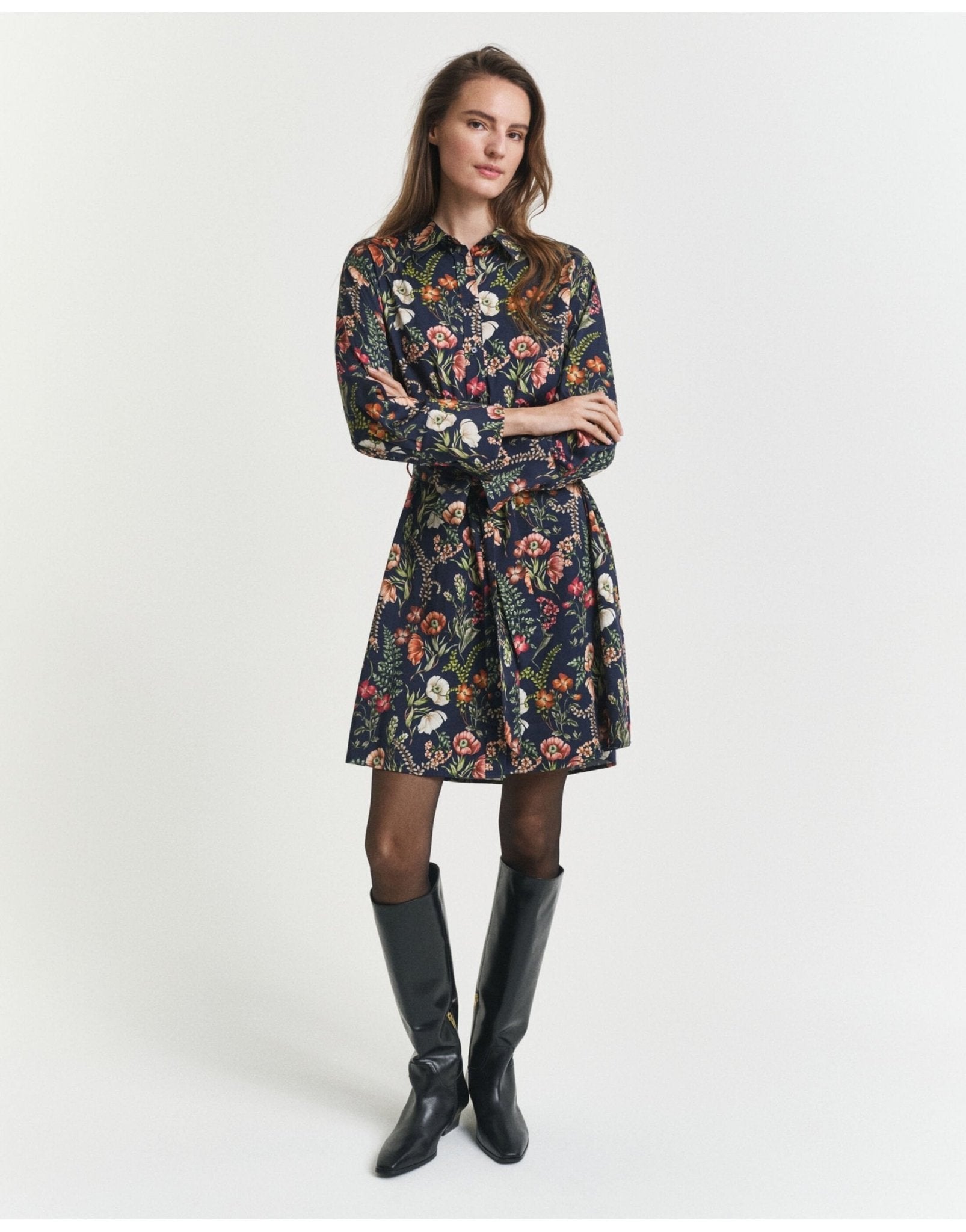 Young Ideas/Henmores - Floral Print Midi Shirt Dress - 433 Evening Blue - 10