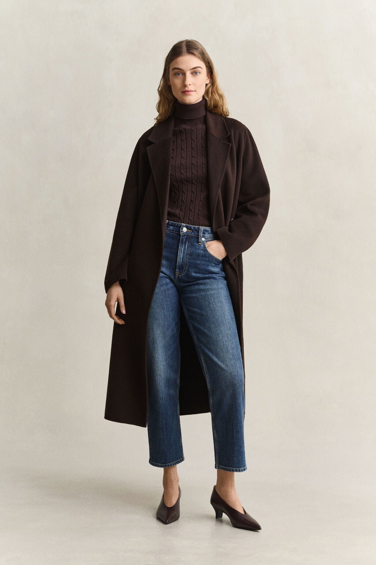 Young Ideas & Henmores -Handstitched Belted Coat -202 Deep Brown -XS