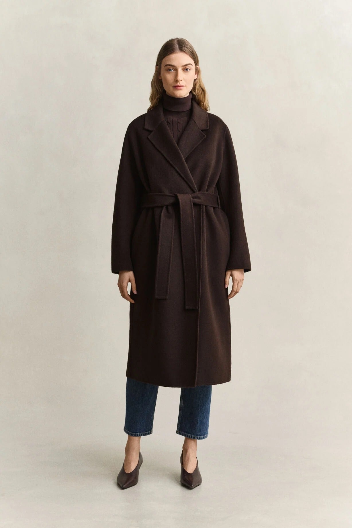Young Ideas & Henmores -Handstitched Belted Coat -202 Deep Brown -XS