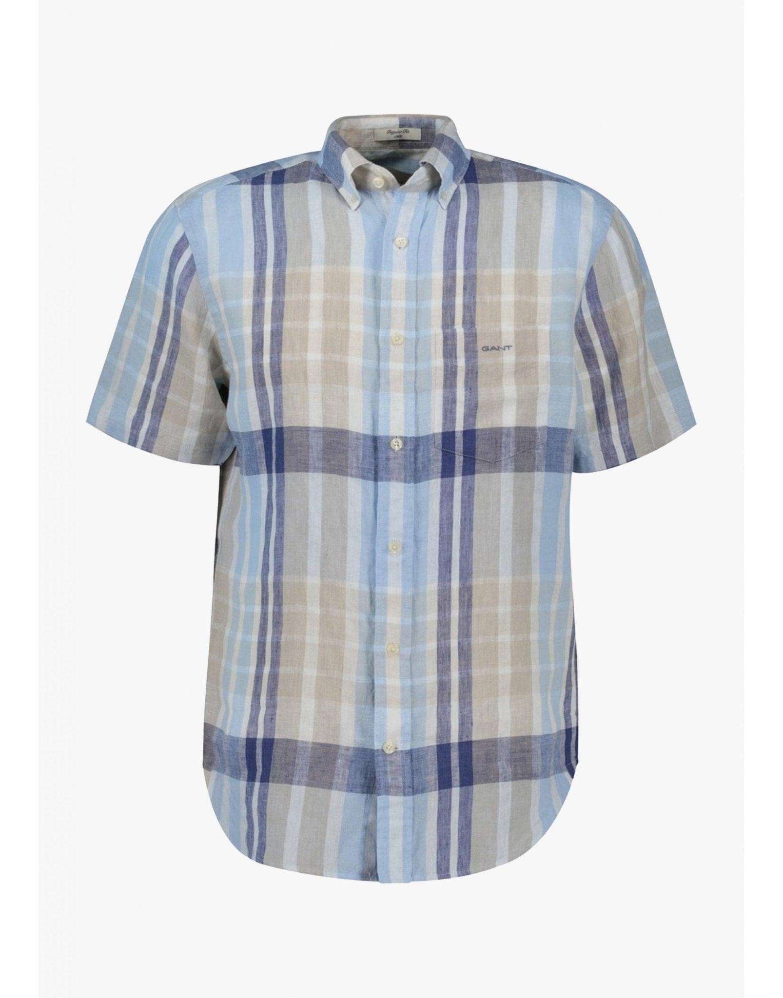Young Ideas/Henmores - Linen Short Sleeve Madras Shirt - 277 Dry Sand - M