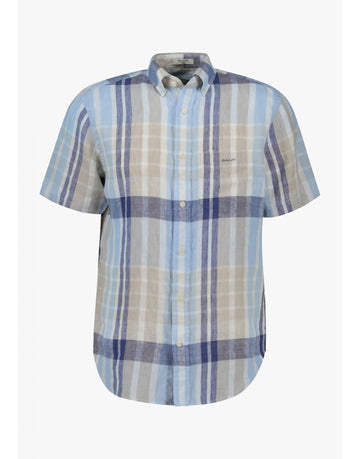 Young Ideas/Henmores - Linen Short Sleeve Madras Shirt - 277 Dry Sand - M
