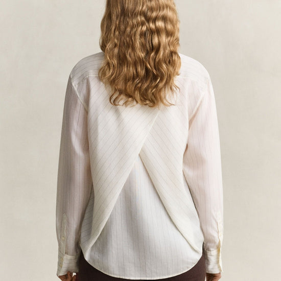Young Ideas & Henmores -Pinstripe Back Fold Detail Blouse -113 Eggshell -10