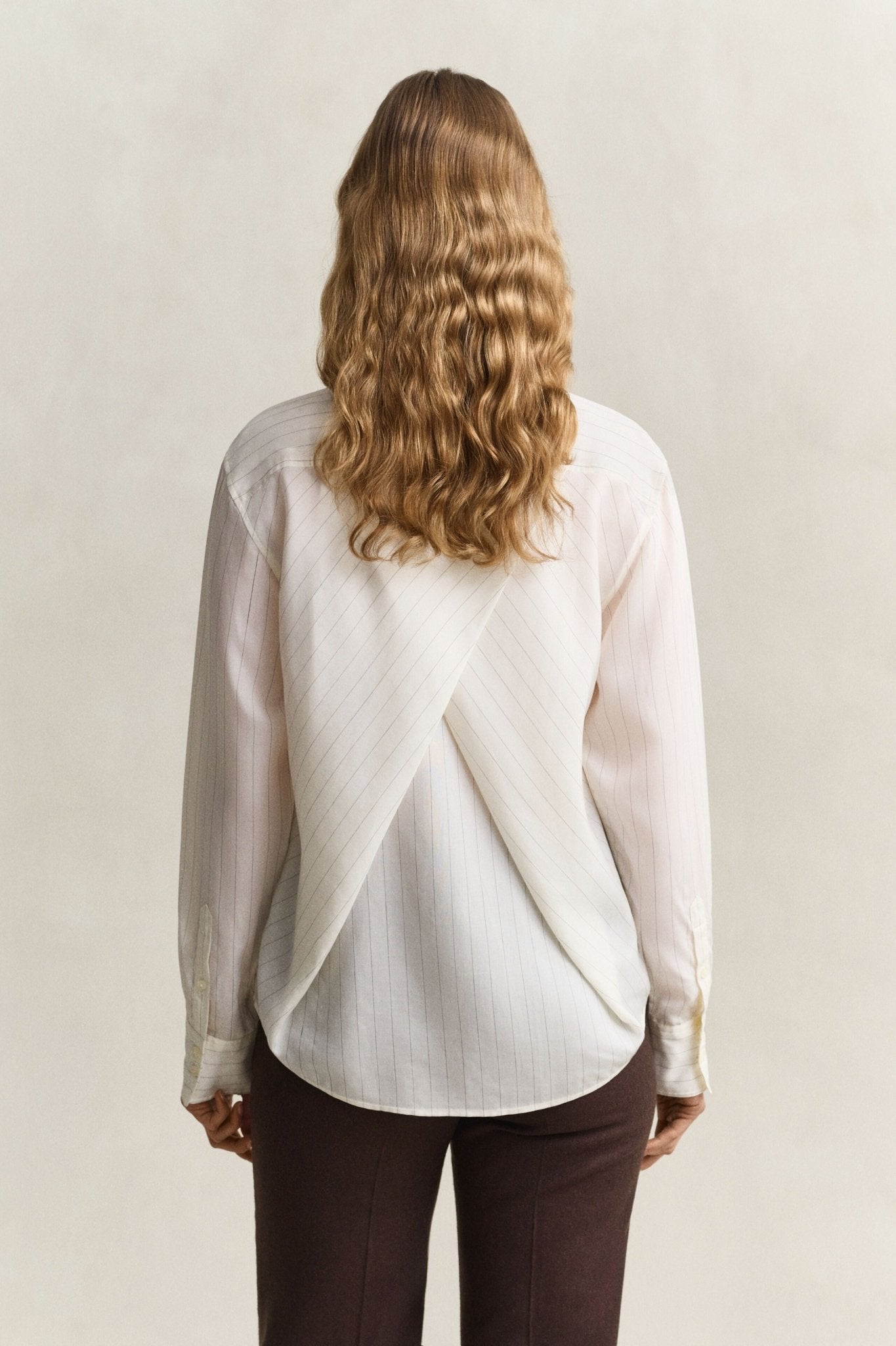 Young Ideas & Henmores -Pinstripe Back Fold Detail Blouse -113 Eggshell -10
