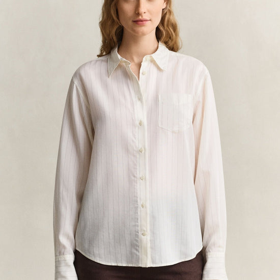 Young Ideas & Henmores -Pinstripe Back Fold Detail Blouse -113 Eggshell -10
