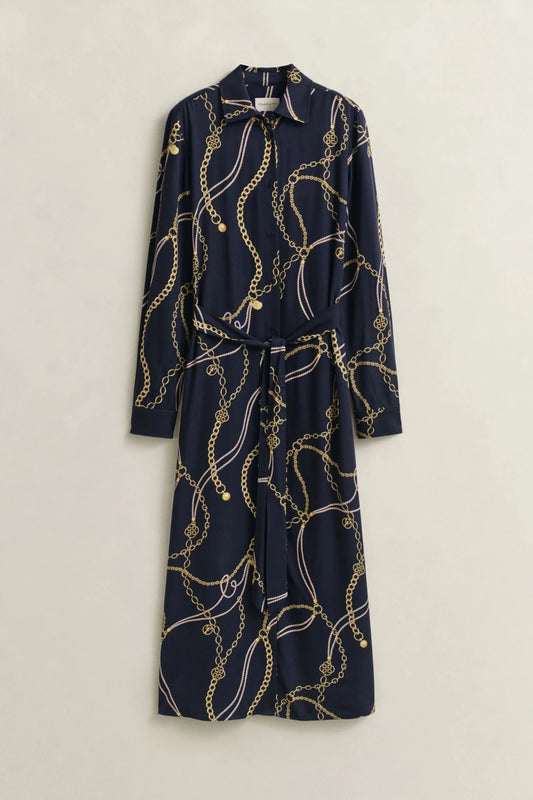 Young Ideas & Henmores - Printed Fluid LS Shirt Dress - 433 Evening Blue - 8
