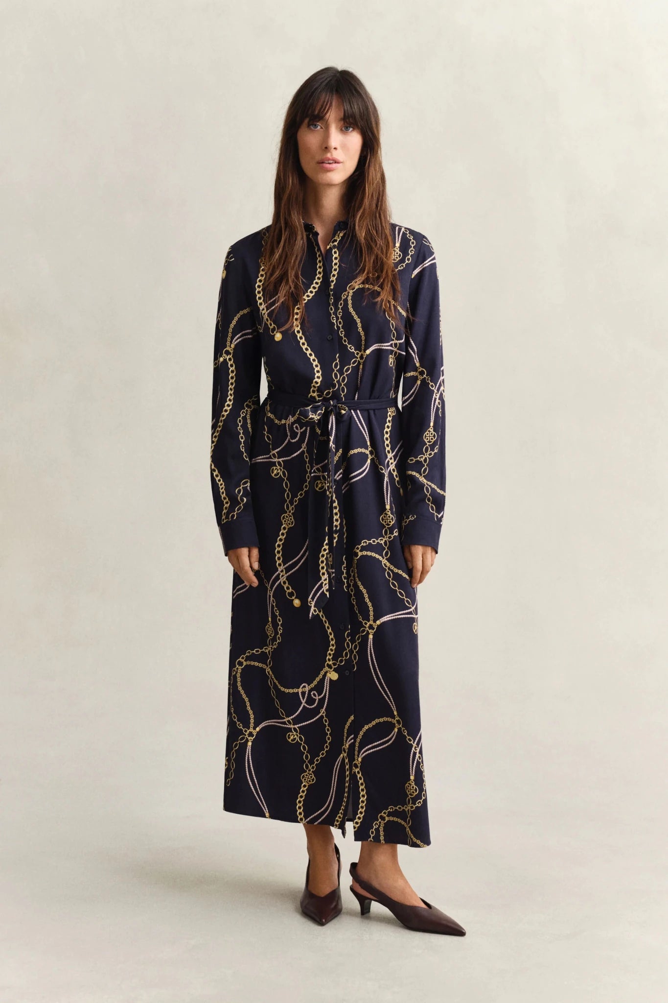 Young Ideas & Henmores - Printed Fluid LS Shirt Dress - 433 Evening Blue - 8