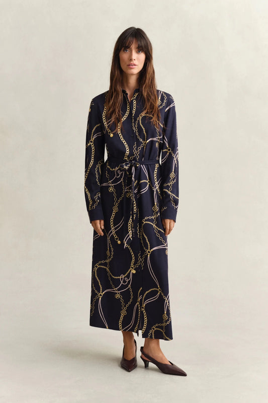 Young Ideas & Henmores - Printed Fluid LS Shirt Dress - 433 Evening Blue - 8