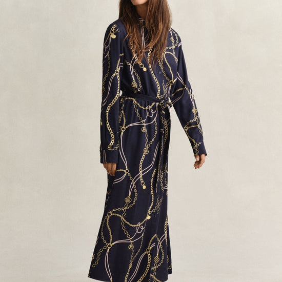 Young Ideas & Henmores - Printed Fluid LS Shirt Dress - 433 Evening Blue - 8