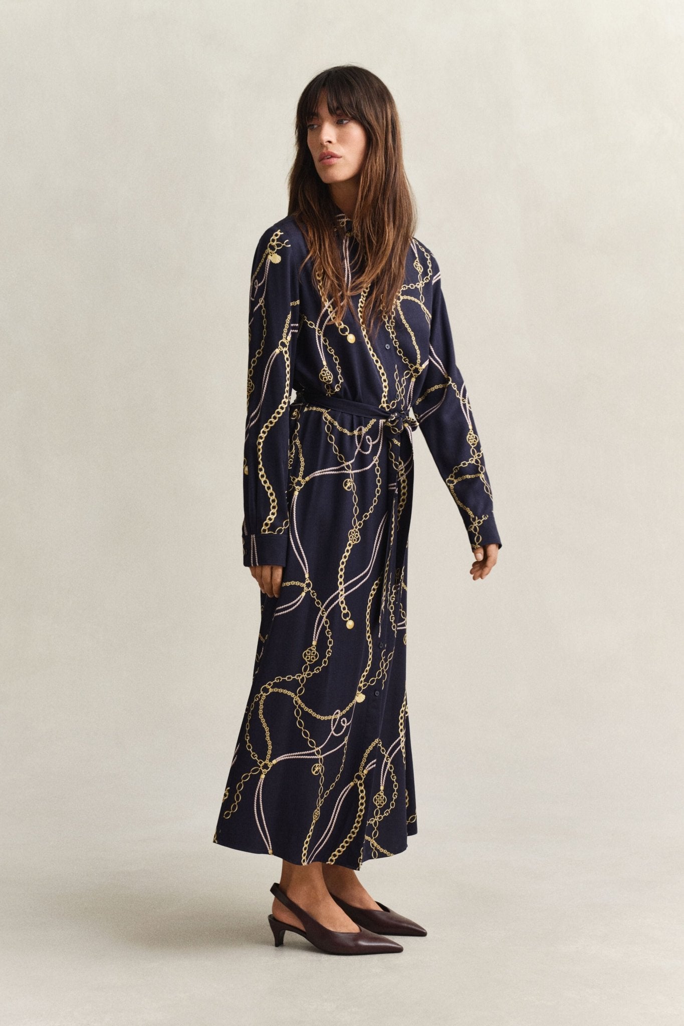 Young Ideas & Henmores - Printed Fluid LS Shirt Dress - 433 Evening Blue - 8