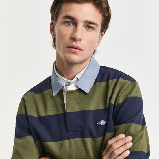 Young Ideas/Henmores - Reg Chambray Stripe Heavy Rugger - 303 Moss Green - M