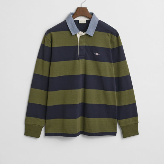 Young Ideas/Henmores - Reg Chambray Stripe Heavy Rugger - 303 Moss Green - M