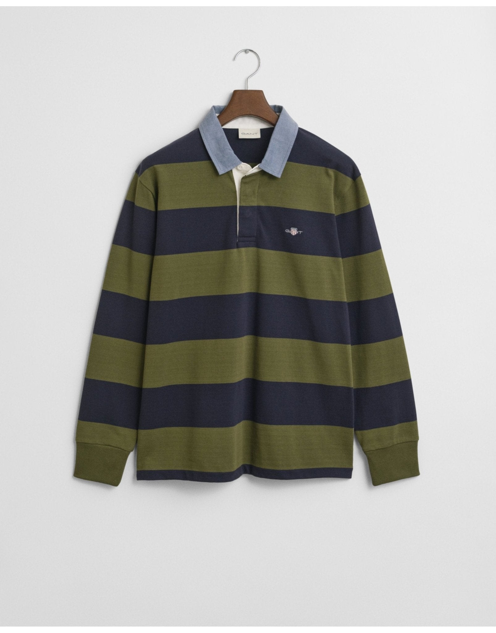 Young Ideas/Henmores - Reg Chambray Stripe Heavy Rugger - 303 Moss Green - M