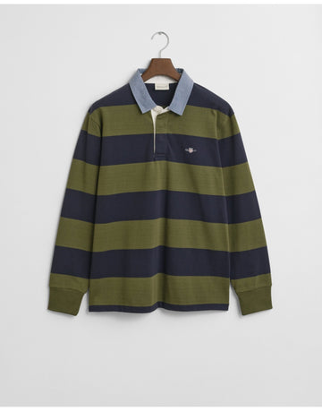 Young Ideas/Henmores - Reg Chambray Stripe Heavy Rugger - 303 Moss Green - M