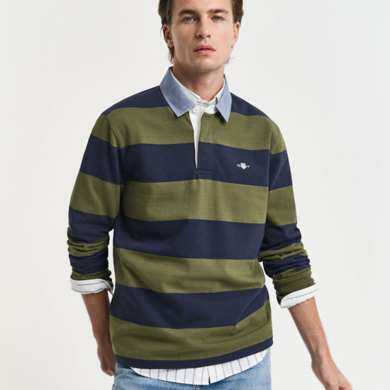 Young Ideas/Henmores - Reg Chambray Stripe Heavy Rugger - 303 Moss Green - M