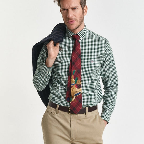 Young Ideas/Henmores - Reg Classic Poplin Gingham Shirt - 303 Moss Green - M