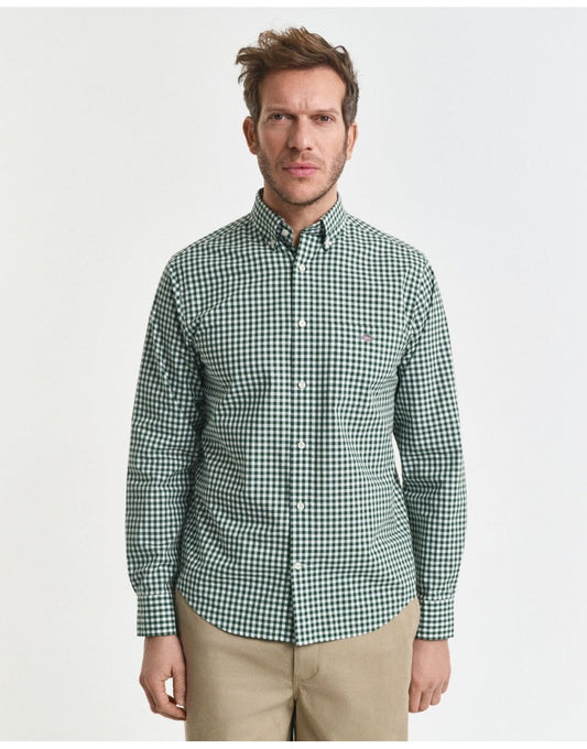 Young Ideas/Henmores - Reg Classic Poplin Gingham Shirt - 303 Moss Green - M