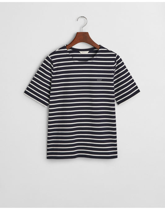 Young Ideas/Henmores - Regular Breton Crew Neck SS T-Shirt - 433 Evening Blue - S
