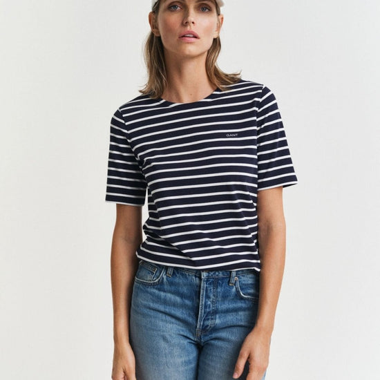 Young Ideas/Henmores - Regular Breton Crew Neck SS T-Shirt - 433 Evening Blue - S