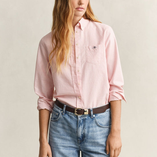 Young Ideas & Henmores - Regular Classic Oxford Striped Shirt - 647 Apricot Pink - 8
