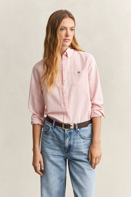 Young Ideas & Henmores - Regular Classic Oxford Striped Shirt - 647 Apricot Pink - 8