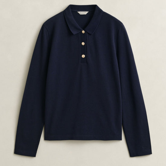 Young Ideas & Henmores -Regular Pique Long Sleeve Polo -433 Evening Blue -S