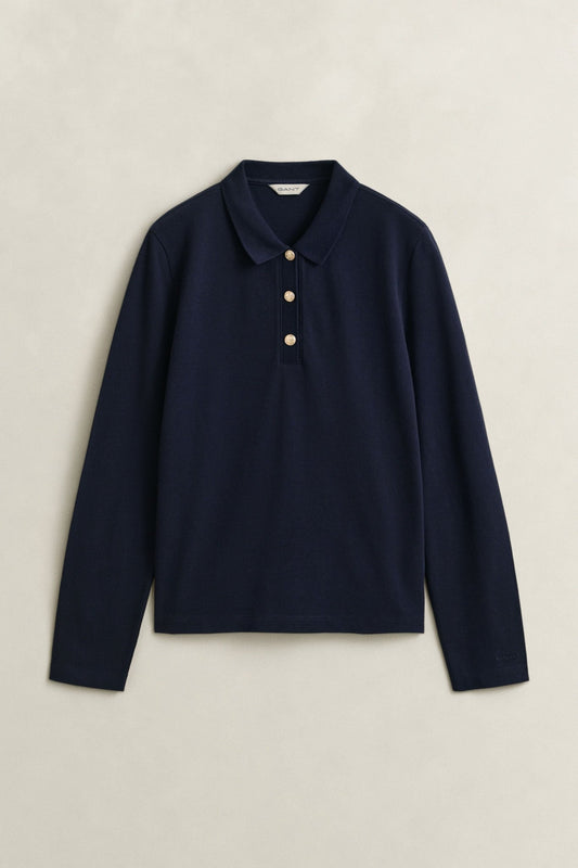 Young Ideas & Henmores -Regular Pique Long Sleeve Polo -433 Evening Blue -S