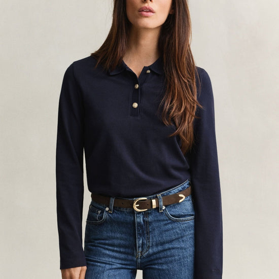 Young Ideas & Henmores -Regular Pique Long Sleeve Polo -433 Evening Blue -S