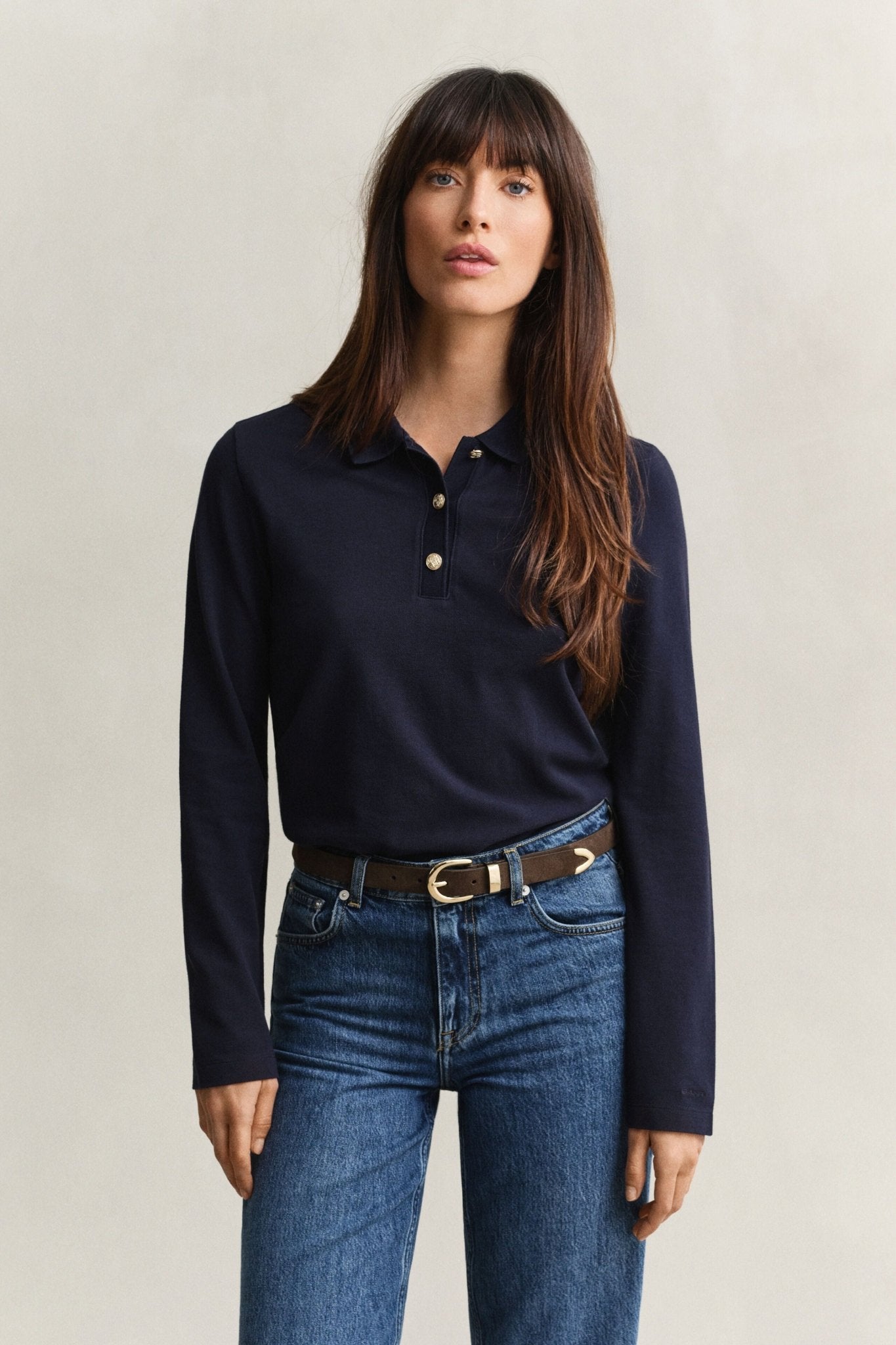 Young Ideas & Henmores -Regular Pique Long Sleeve Polo -433 Evening Blue -S