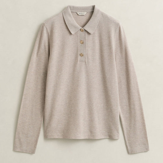 Young Ideas & Henmores -Regular Pique Long Sleeve Polo -291 Light Beige Melange -S