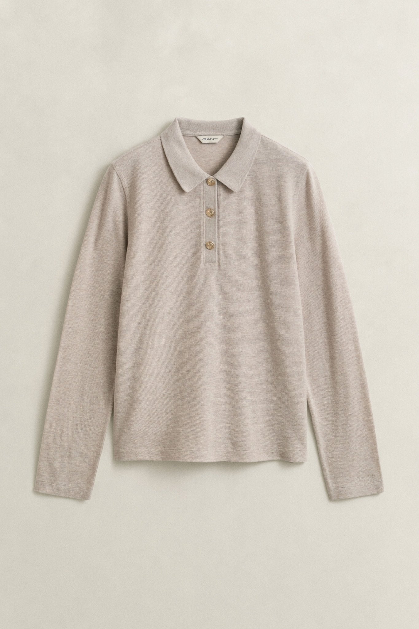 Young Ideas & Henmores -Regular Pique Long Sleeve Polo -291 Light Beige Melange -S