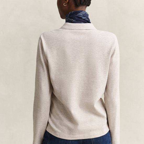 Young Ideas & Henmores -Regular Pique Long Sleeve Polo -291 Light Beige Melange -S