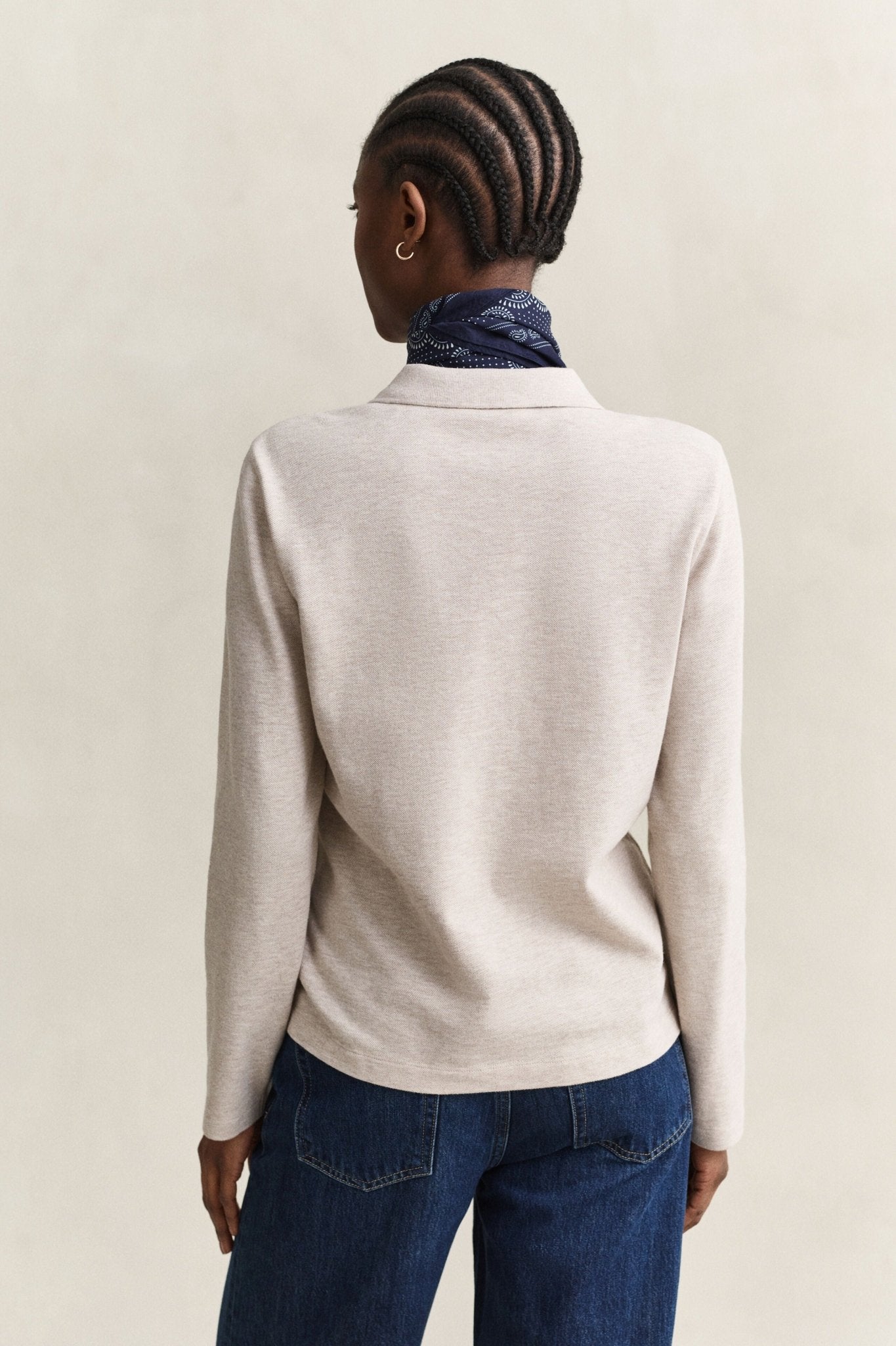 Young Ideas & Henmores -Regular Pique Long Sleeve Polo -291 Light Beige Melange -S