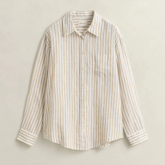 Young Ideas & Henmores - Rel Striped Linen LS Shirt - 200 Oat Beige - 8