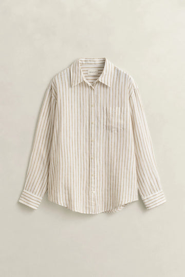 Young Ideas & Henmores - Rel Striped Linen LS Shirt - 200 Oat Beige - 8