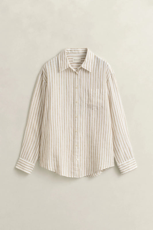 Young Ideas & Henmores - Rel Striped Linen LS Shirt - 200 Oat Beige - 8