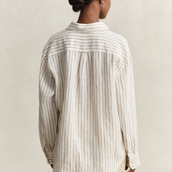 Young Ideas & Henmores - Rel Striped Linen LS Shirt - 200 Oat Beige - 8